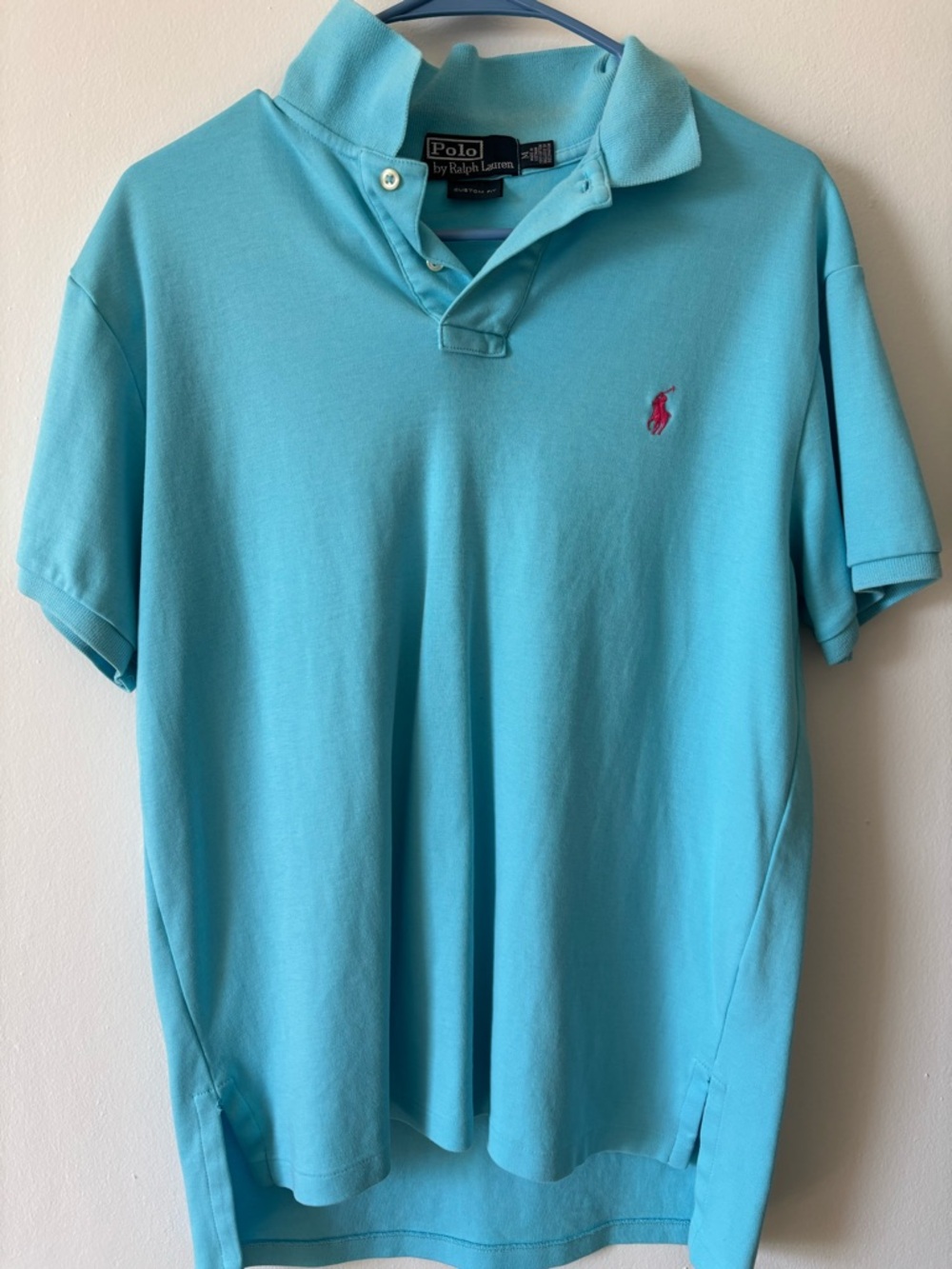 Ralph Lauren Men’s Aqua Polo Shirt with Pink Pony